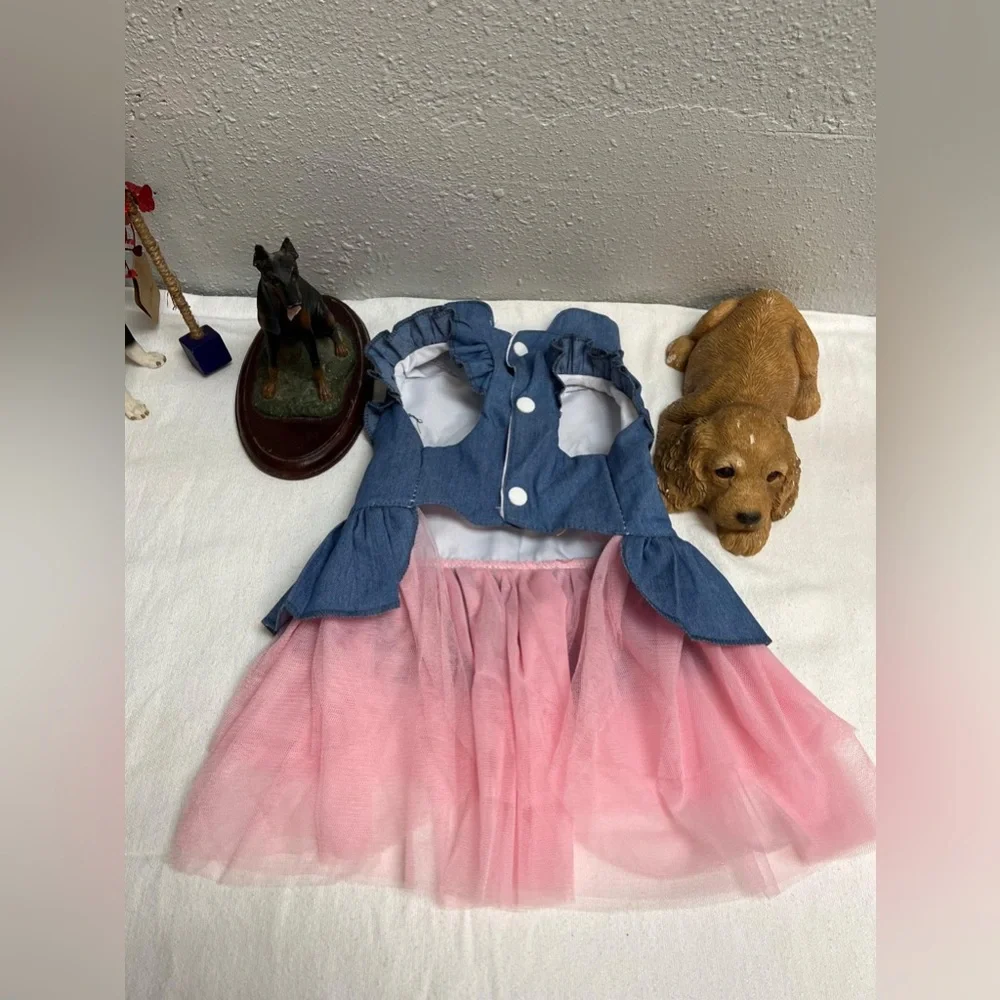 Navy and pink denim dress for dogs
